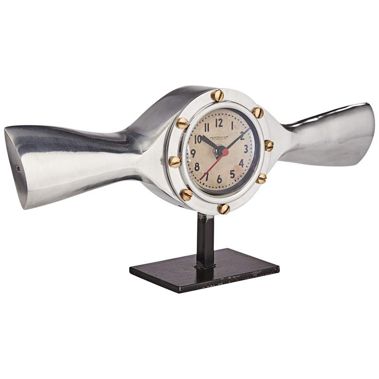 Image 1 Sprinner 13 inch Wide Aluminum Retro Aviation Table Clock