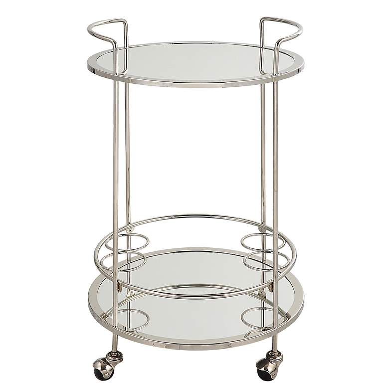 Image 2 Spritz 18" Wide Polished Chrome 2-Shelf Rolling Bar Cart