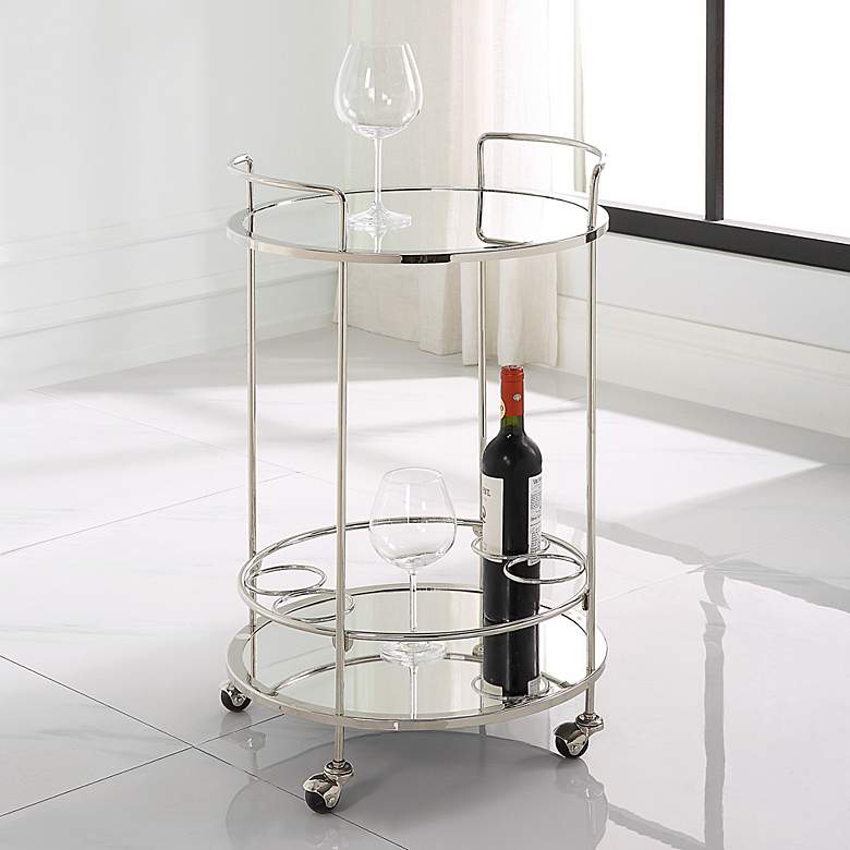 Image 1 Spritz 18" Wide Polished Chrome 2-Shelf Rolling Bar Cart