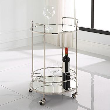 Spritz 18" Wide Polished Chrome 2-Shelf Rolling Bar Cart