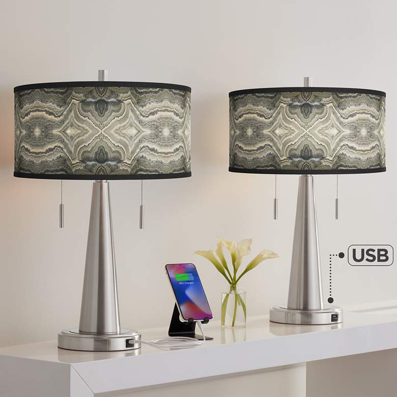 Image 1 Sprouting Marble Vicki Brushed Nickel USB Table Lamps Set of 2