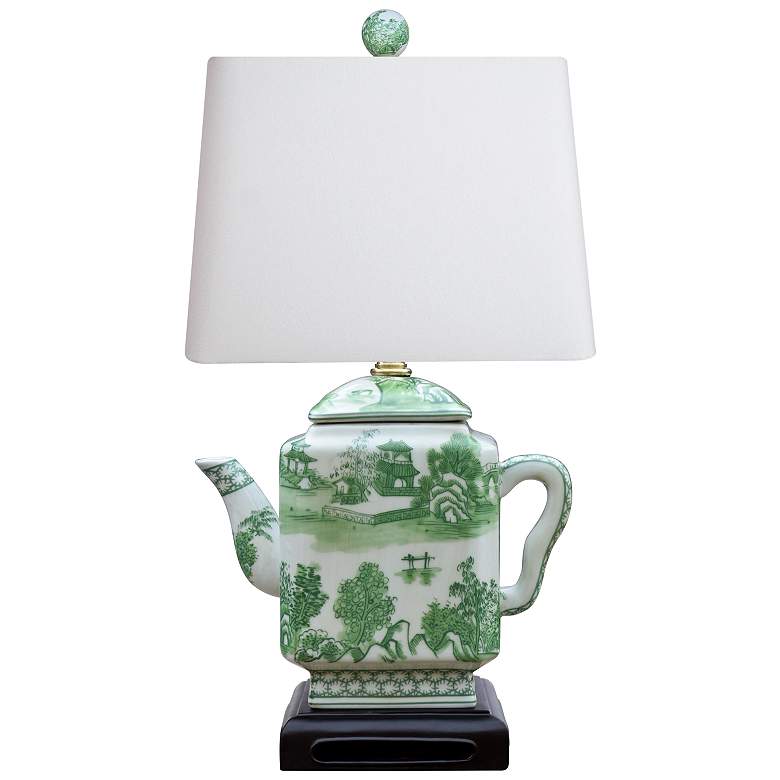 Image 1 Spruce 16"H Green and White Chinoiserie Teapot Table Lamp