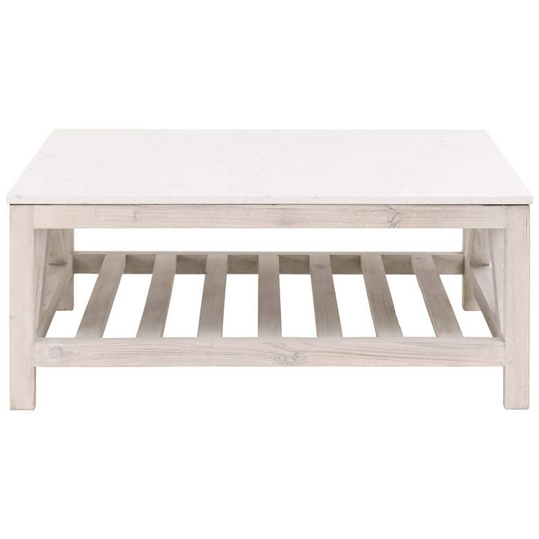 Image 1 Spruce Square Coffee Table, White Wash Pine, White Quartz