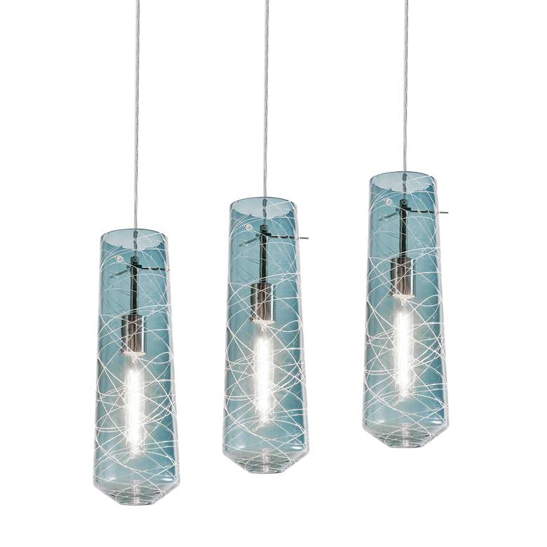 Image 1 Spun 3 Light Linear Pendant - Steel Blue Shades