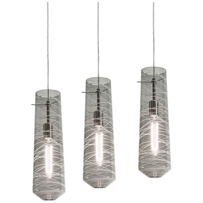 Image 1 Spun 41" Wide Satin Nickel and Glass 3-Light Linear Pendant