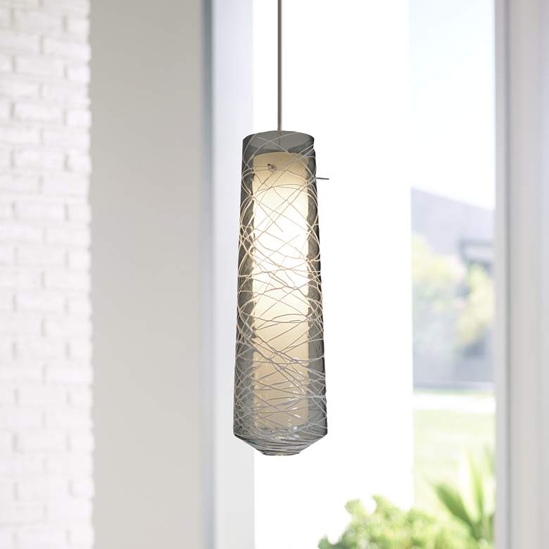 Image 1 Spun 5" Wide Satin Nickel LED Mini Pendant with Smoke Glass