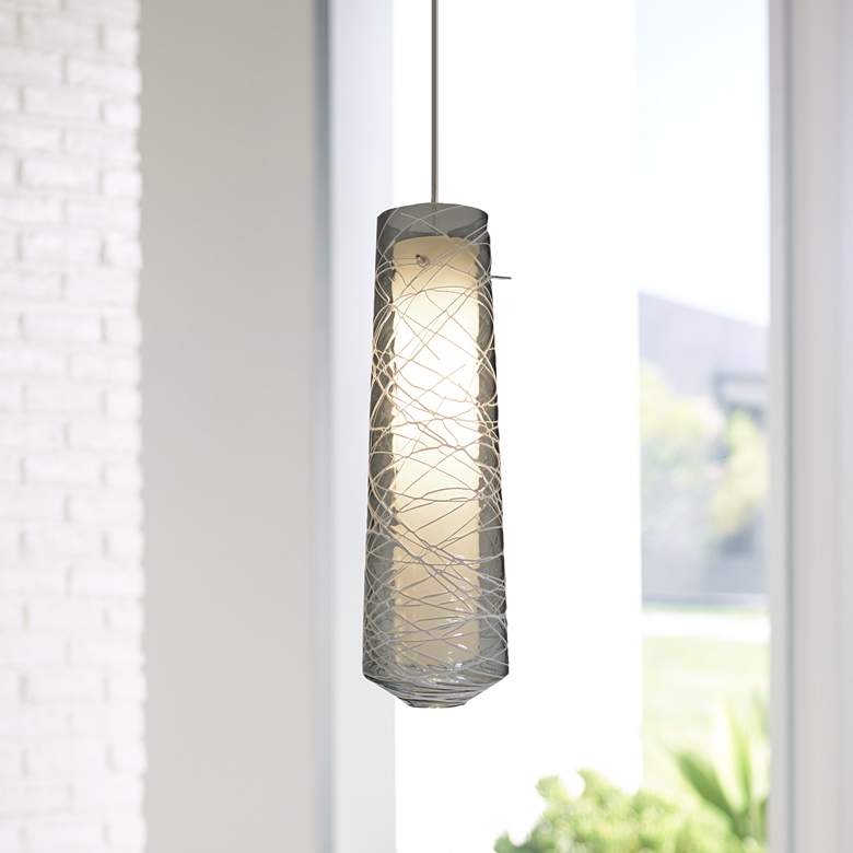 Image 1 Spun 5 inch Wide Satin Nickel LED Mini Pendant with Smoke Glass