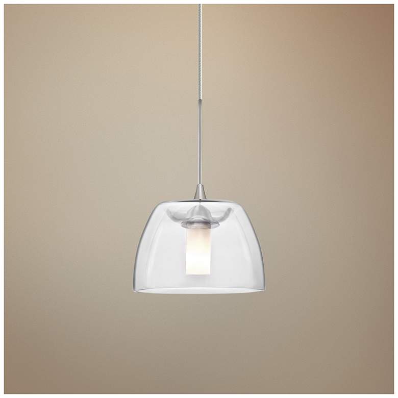Image 1 Spur 5 1/2"W Satin Nickel Clear Glass LED Mini Pendant