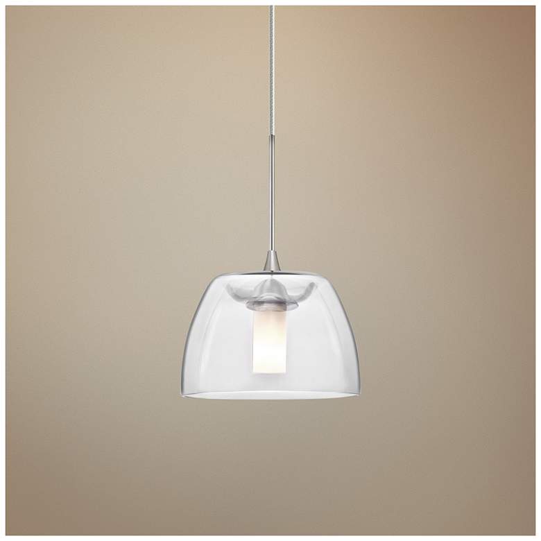 Image 1 Spur 5 1/2 inchW Satin Nickel Clear Glass LED Mini Pendant