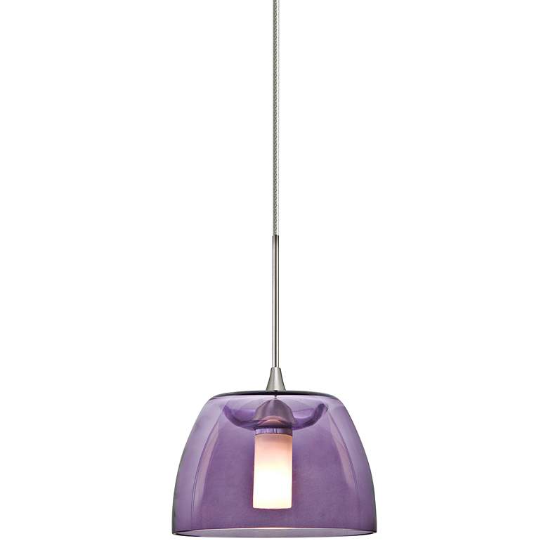 Image 2 Spur 5 1/2"W Satin Nickel Purple Glass LED Mini Pendant