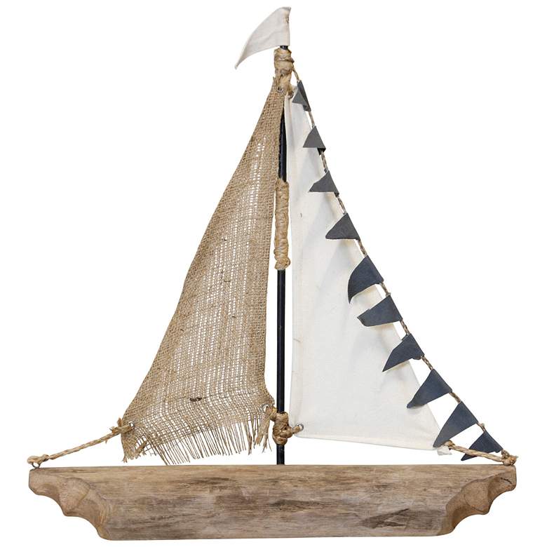 Image 1 Squall Natural Wood Sail Boat 18" x 3" x 20" White/Natural