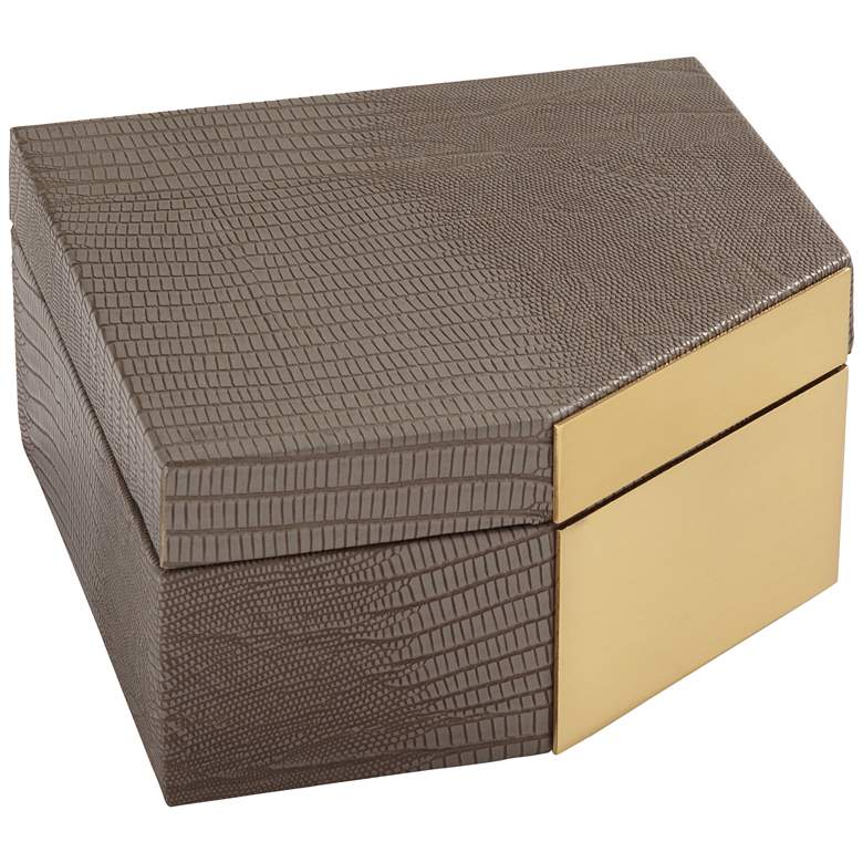 Image 2 Square Angled Edge 7 1/4" Wide Matte Brown Leather Box