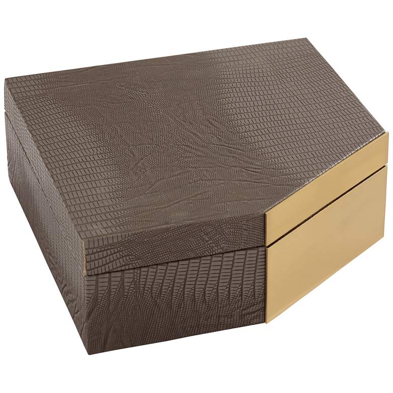 Image 1 Square Angled Edge 9 1/2" Wide Matte Brown Leather Box