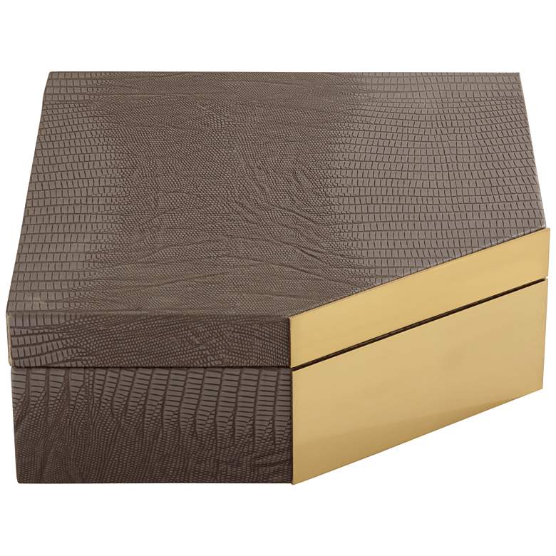 Image 4 Square Angled Edge 9 1/2" Wide Matte Brown Leather Box more views