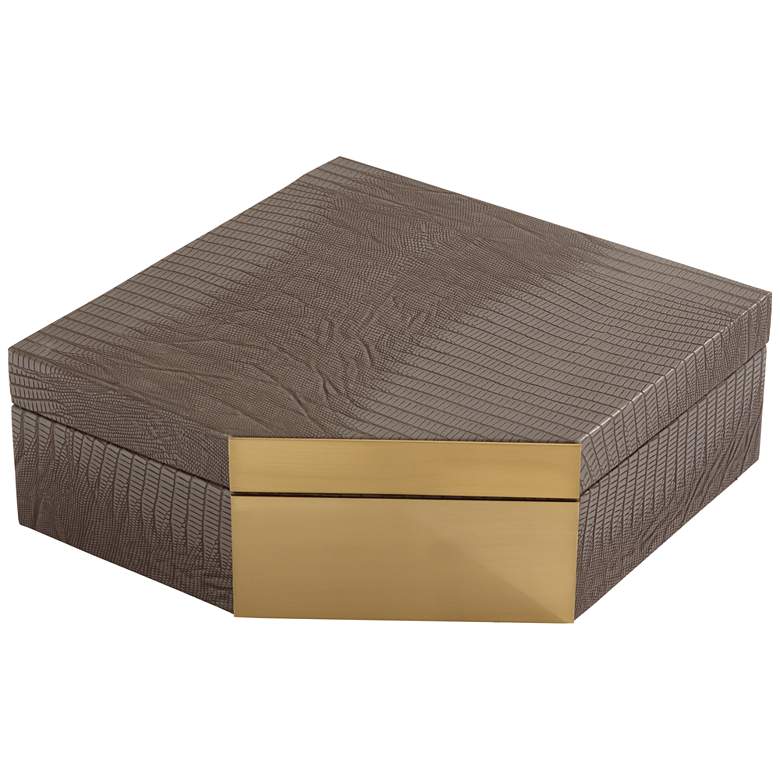 Square Angled Edge 9 1/2&quot; Wide Matte Brown Leather Box more views