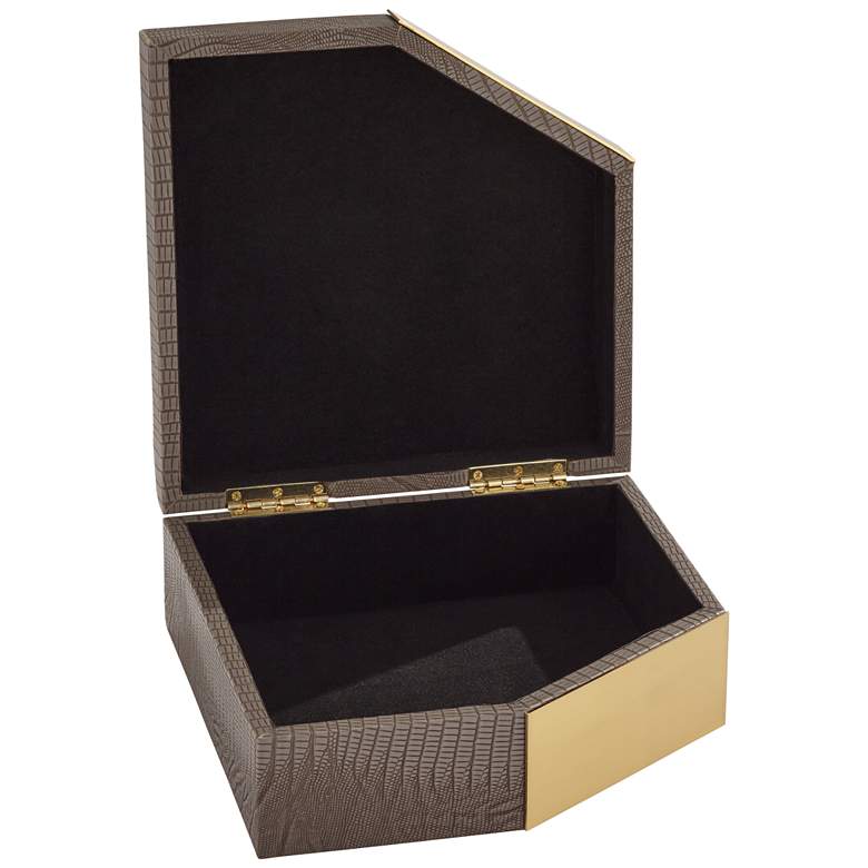 Square Angled Edge 9 1/2&quot; Wide Matte Brown Leather Box more views