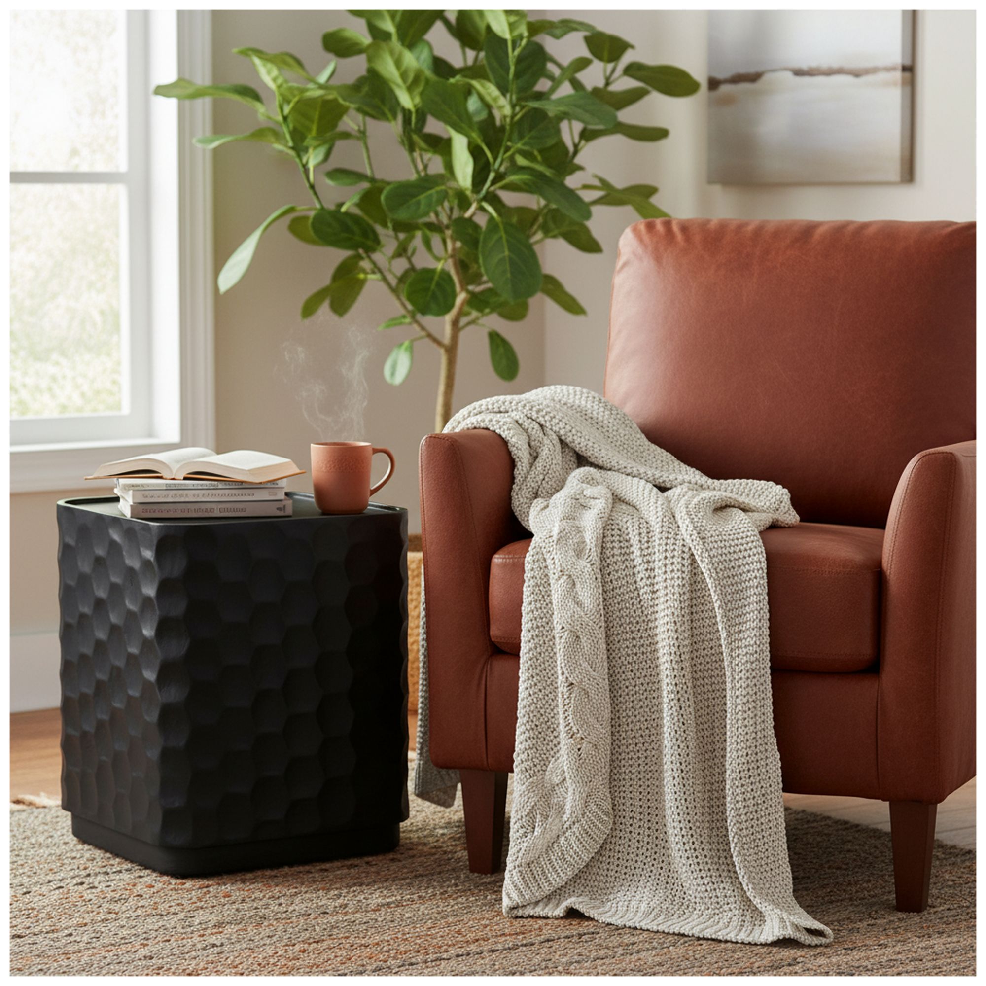 Image 4 Square Black Solid Wood Accent End Table more views
