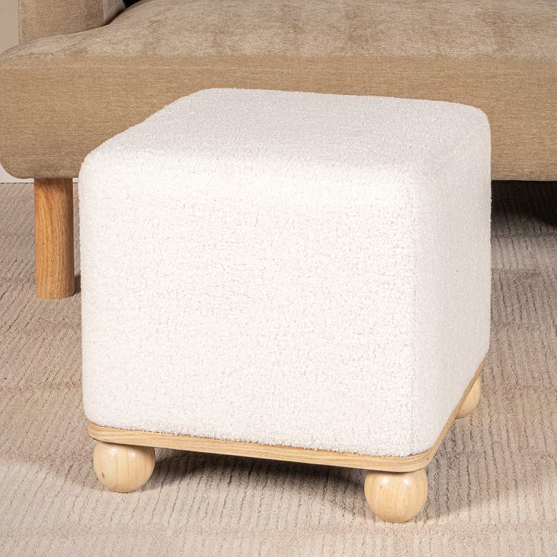 Image 1 Square Boucle Upholstered Ottoman, Cream