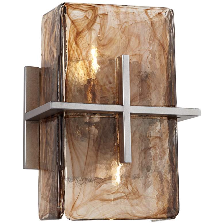 Square Bronze Gold Art Glass 8&quot; Wide 2-Light Wall Sconce