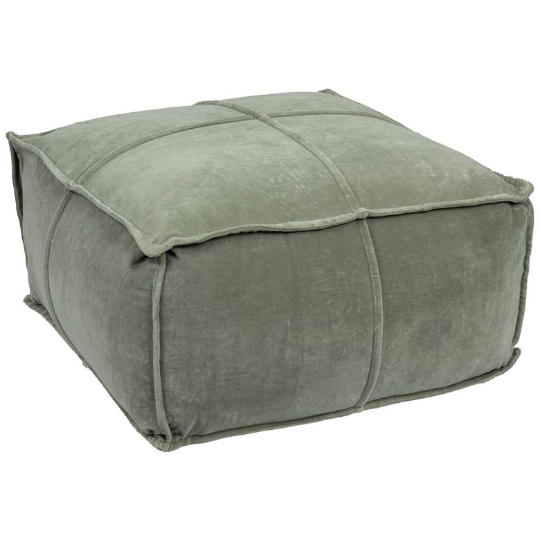 Image 2 Square Cotton Velvet Pouf with Piped Detail, Sage Green
