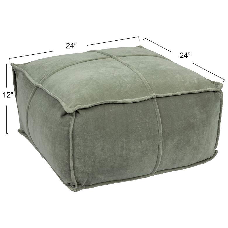 Image 3 Square Cotton Velvet Pouf with Piped Detail, Sage Green more views