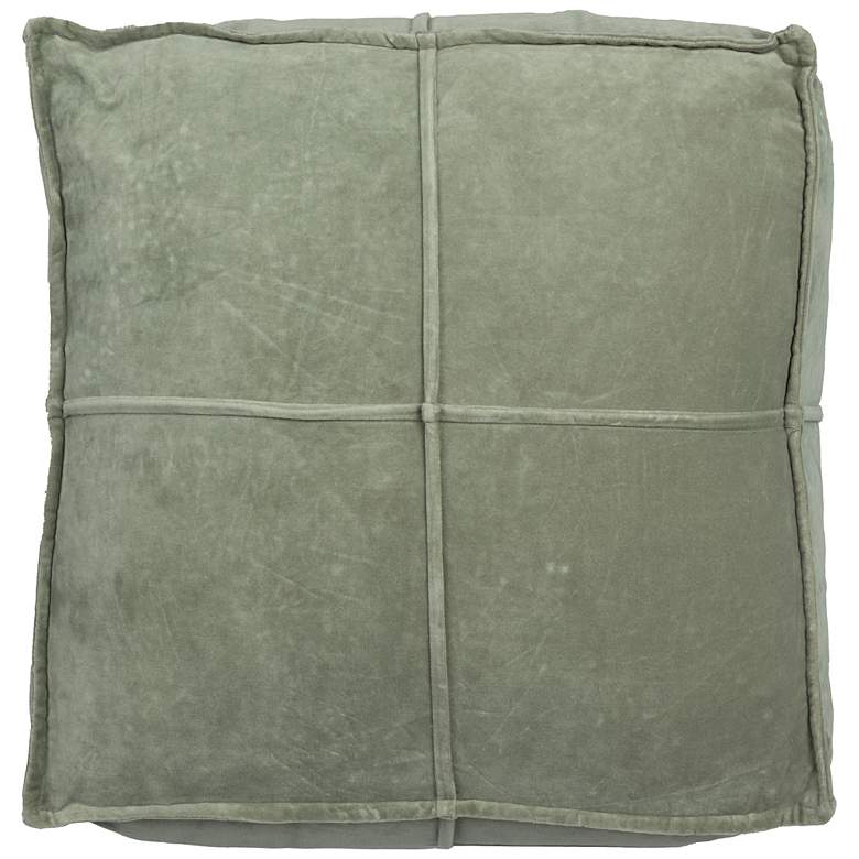 Image 5 Square Cotton Velvet Pouf with Piped Detail, Sage Green more views