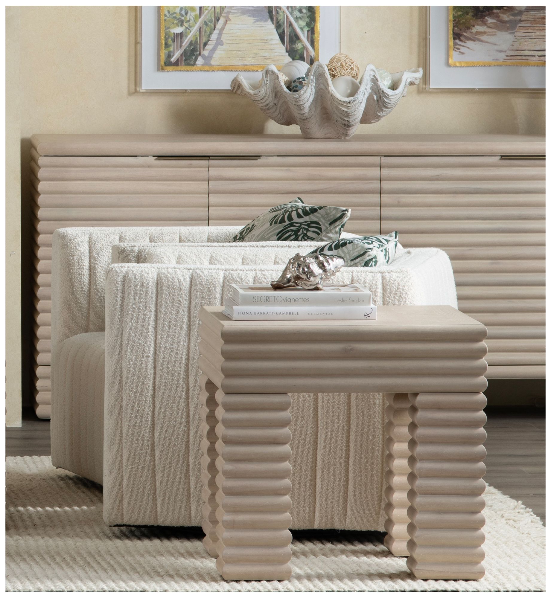 Image 4 Square Cream Solid Wood Accent End Table more views