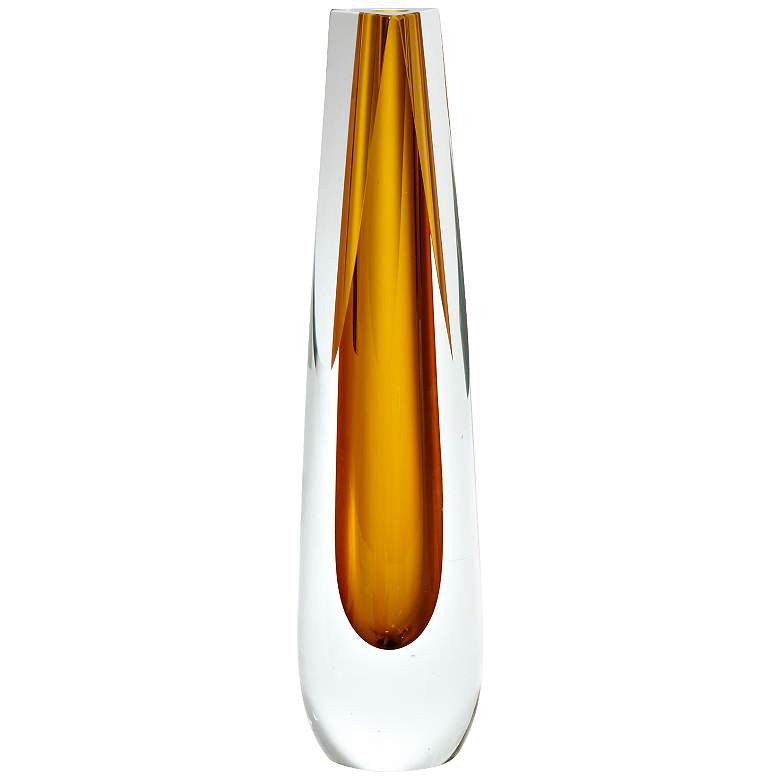Image 1 Square-Cut Amber 11 3/4 inchW Layered Polish Art Glass Vase