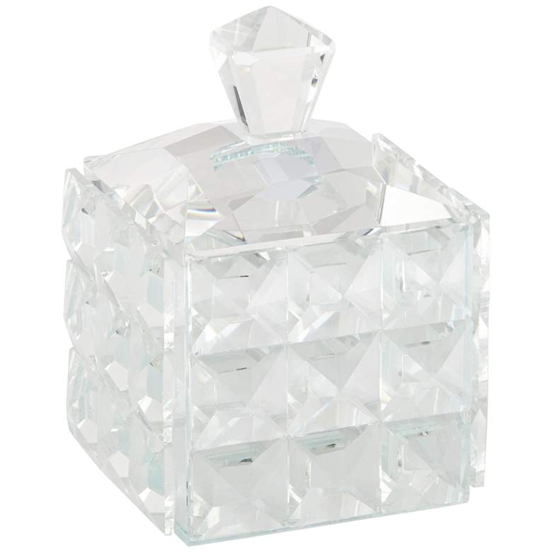 Image 1 Square Facet 5 1/4" High Clear Glass Jewelry Box with Lid
