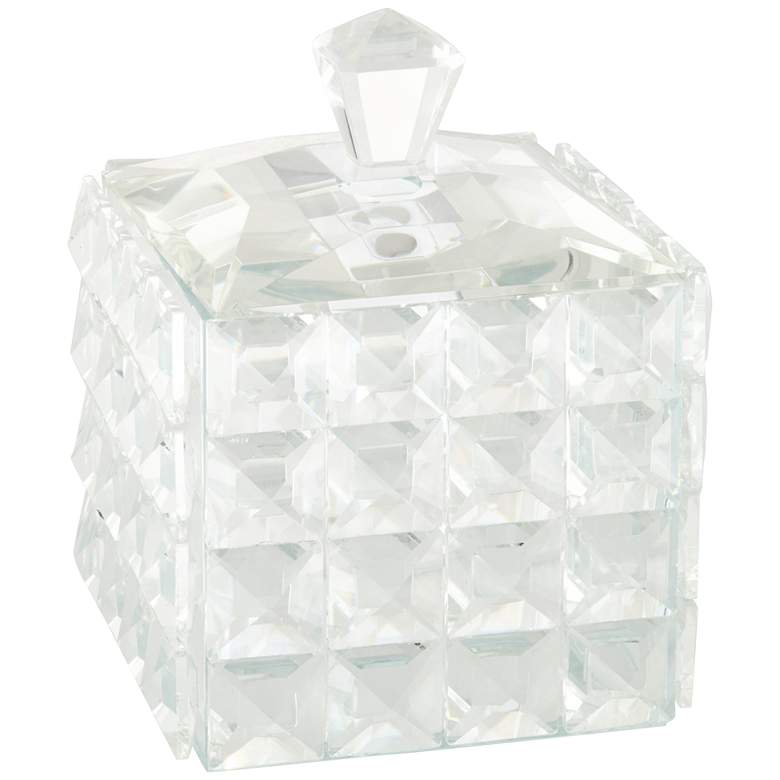 Image 1 Square Facet 6 1/2 inch High Clear Glass Jewelry Box with Lid