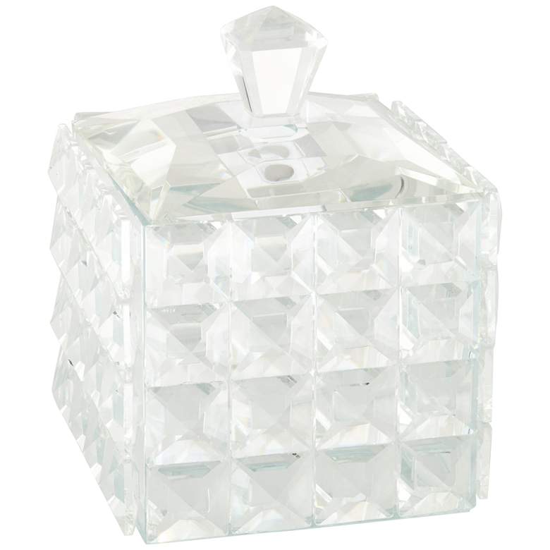 Image 1 Square Facet 6 1/2" High Clear Glass Jewelry Box with Lid
