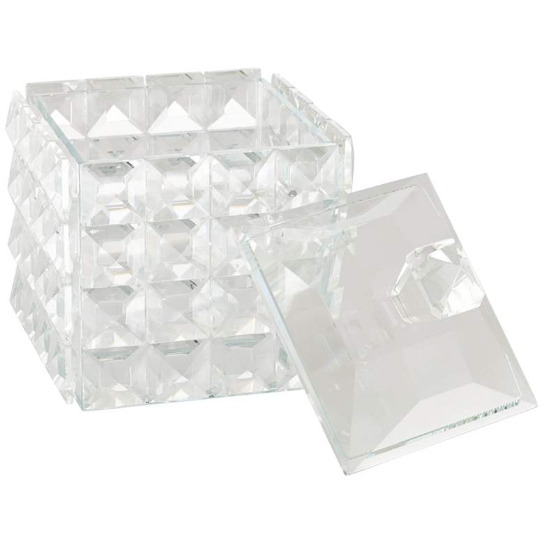 Image 4 Square Facet 6 1/2 inch High Clear Glass Jewelry Box with Lid more views