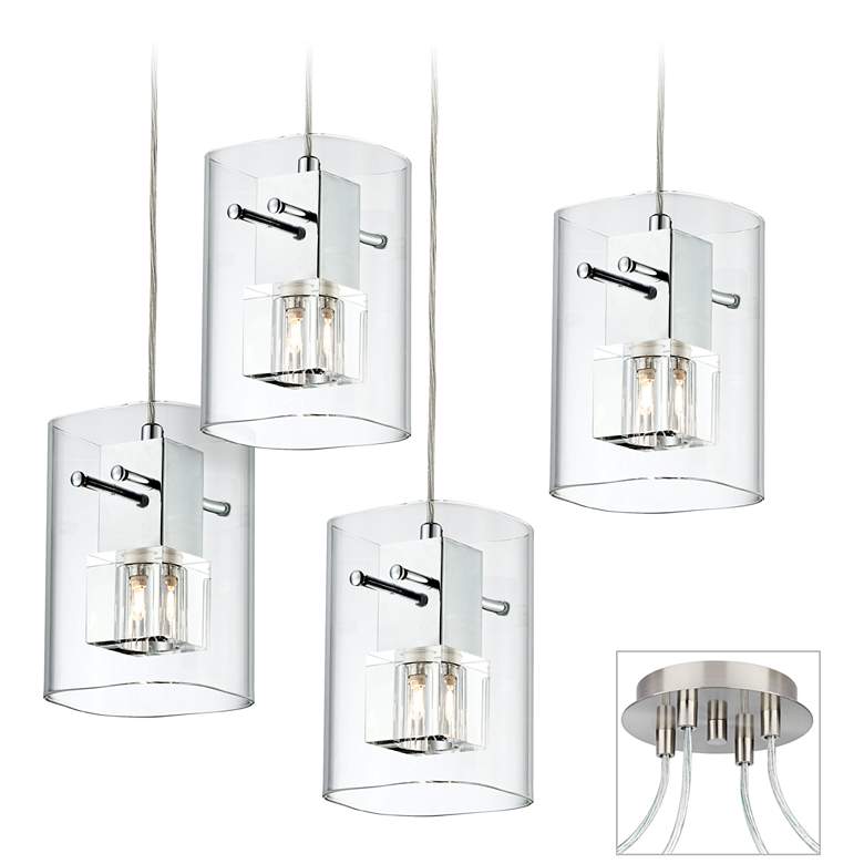 Image 1 Square Glass Brushed Nickel 4-Light Multi Light Pendant