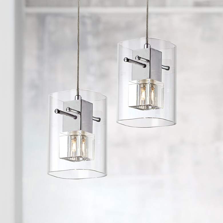Image 1 Square Glass Brushed Nickel Double Multi Light Pendant