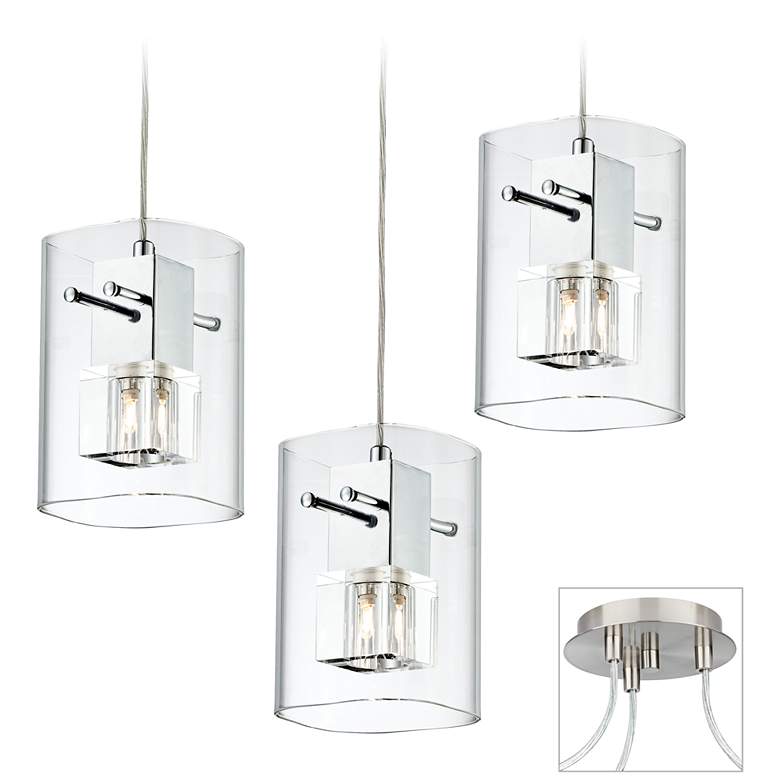 Image 1 Square Glass Brushed Nickel Triple Multi Light Pendant