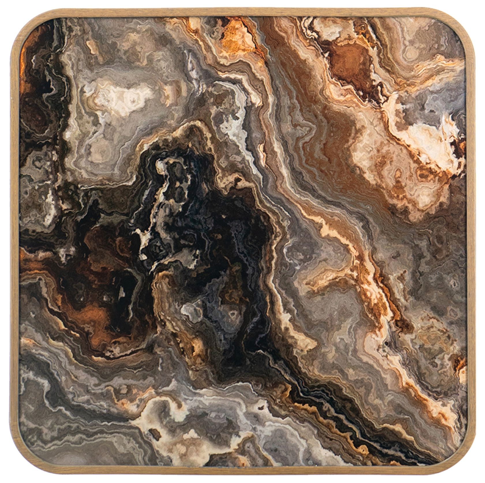 Image 4 Square Side Table w/ Glass Top, Marbled Design & Antique Gold Iron Legs more views