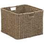 1_Square Wicker Basket, Seagrass Cube with Stainless Steel Handles, Natural