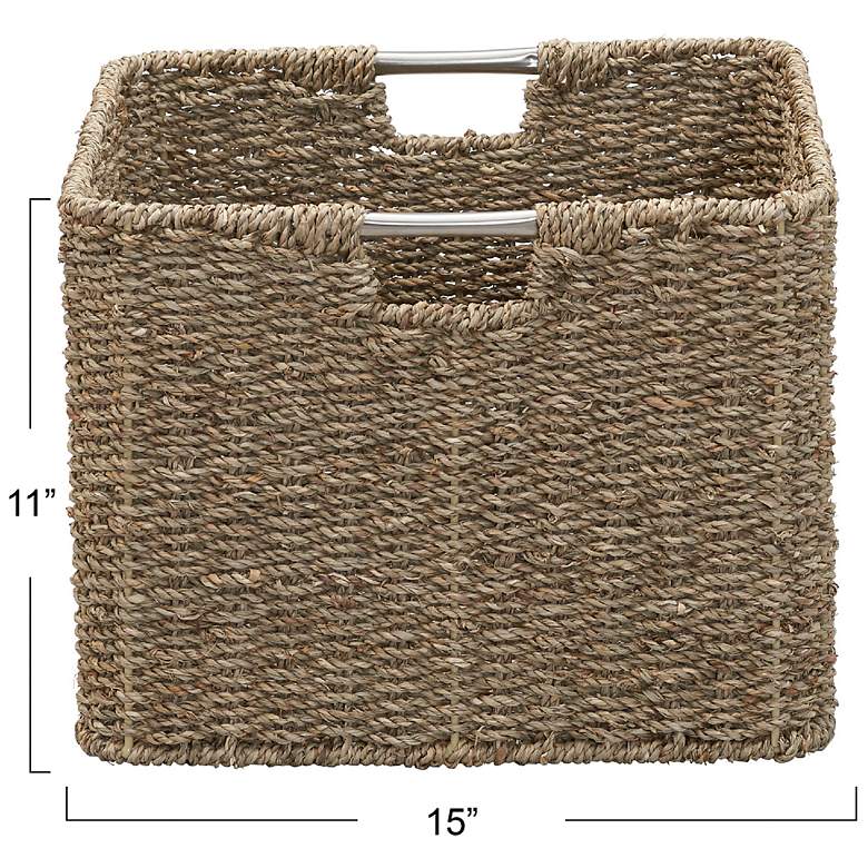 Image 3 Square Wicker Basket, Seagrass Cube with Stainless Steel Handles, Natural more views