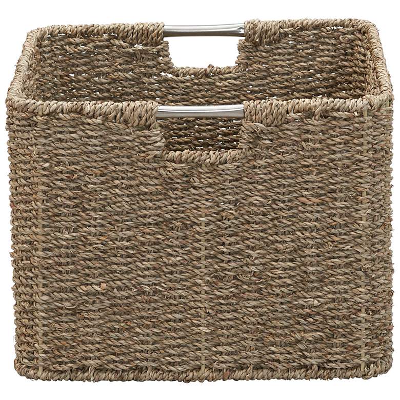 Image 7 Square Wicker Basket, Seagrass Cube with Stainless Steel Handles, Natural more views