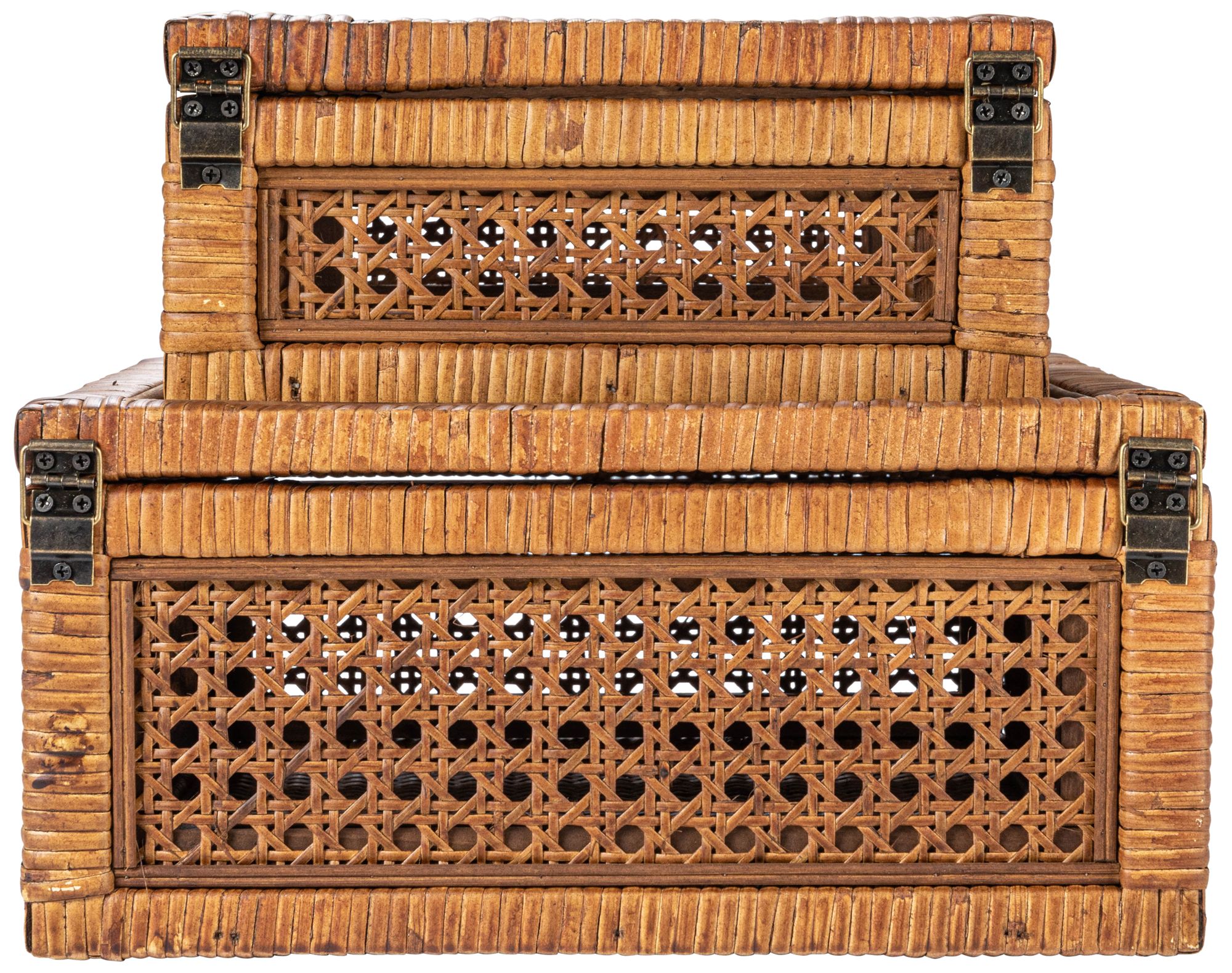 Square Woven Rattan and Wood Display Boxes,Set of 2 - #1754Y | Lamps Plus