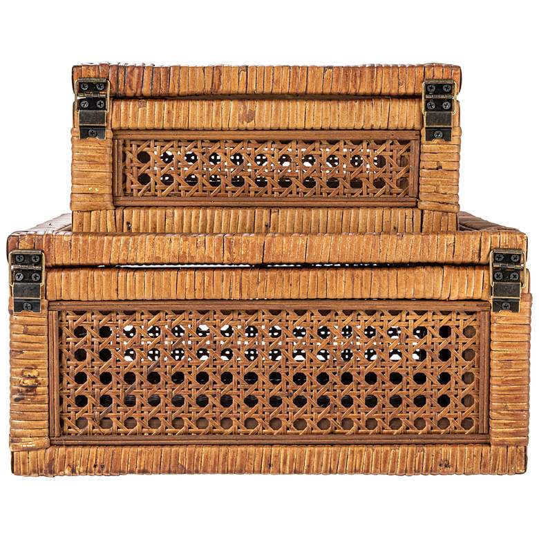Square Rattan Boxes Square Woven Rattan and Wood Display Boxes,Set of 2 - #1754Y | Lamps Plus