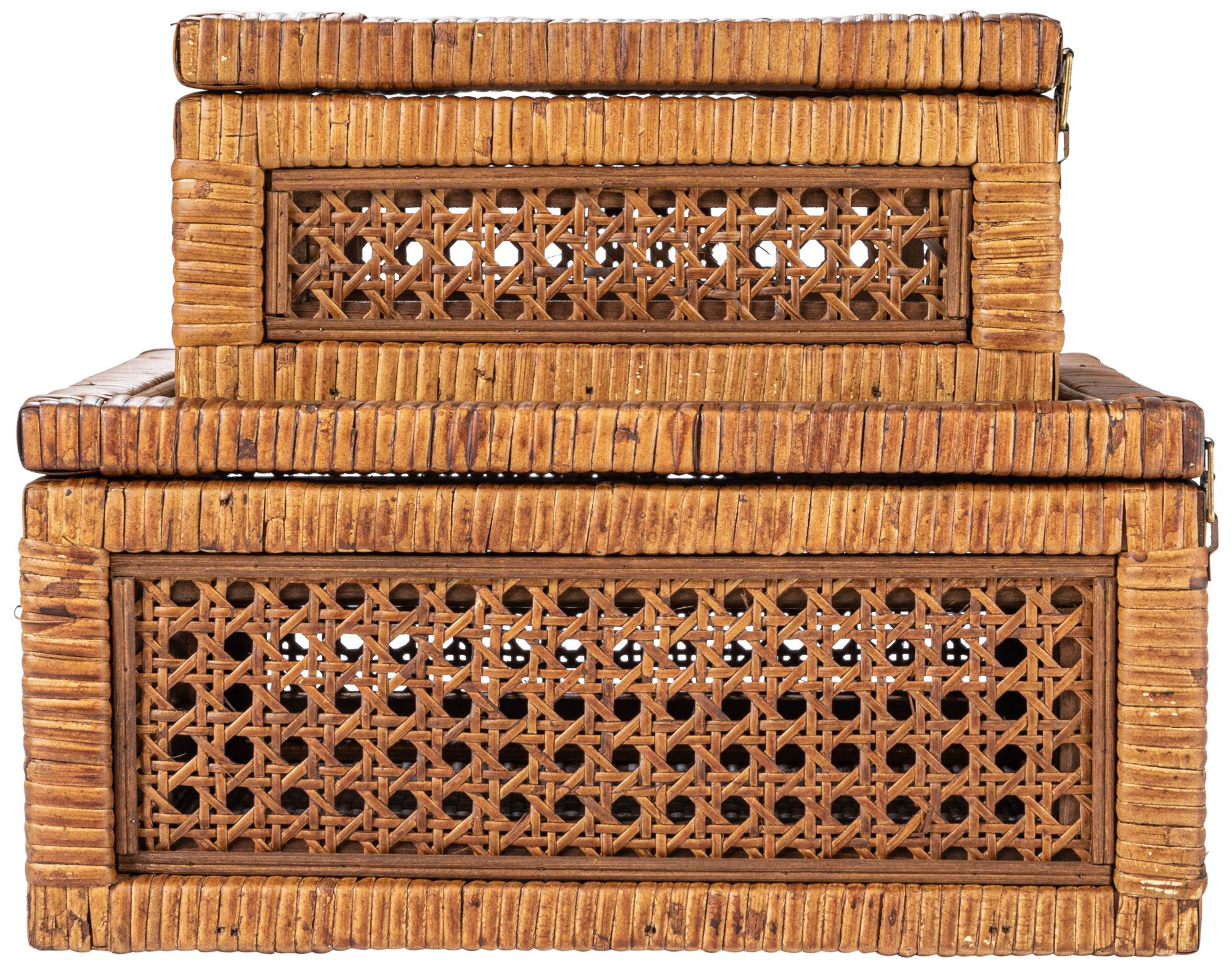 Square Woven Rattan and Wood Display Boxes,Set of 2 - #1754Y | Lamps Plus