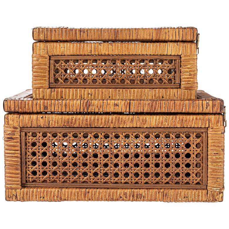 Square Rattan Boxes Square Woven Rattan and Wood Display Boxes,Set of 2 - #1754Y | Lamps Plus