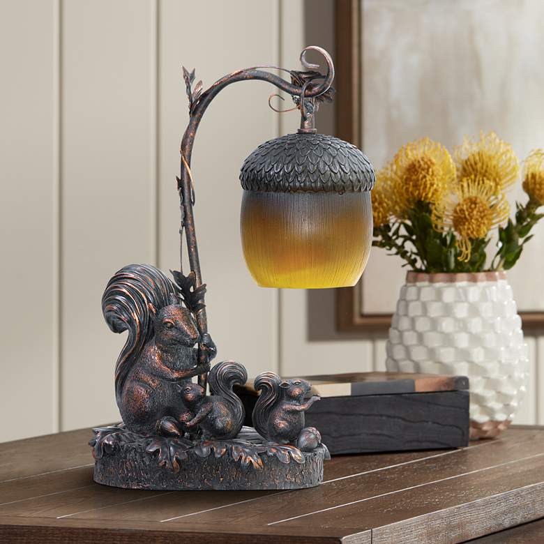 Image 1 Squirrel Acorn 14 1/2 inch High Burwell Bronze Accent Table Lamp