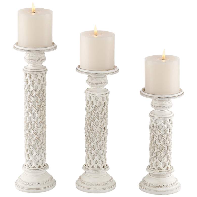 Image 1 St. Albans Antique White Pillar Candle Holder Set of 3