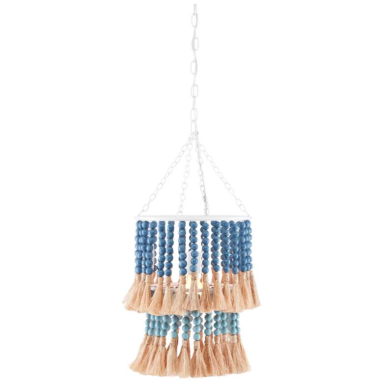 Image 1 St Barts 12 3/4" Wide White Blue Wood Pendant Light
