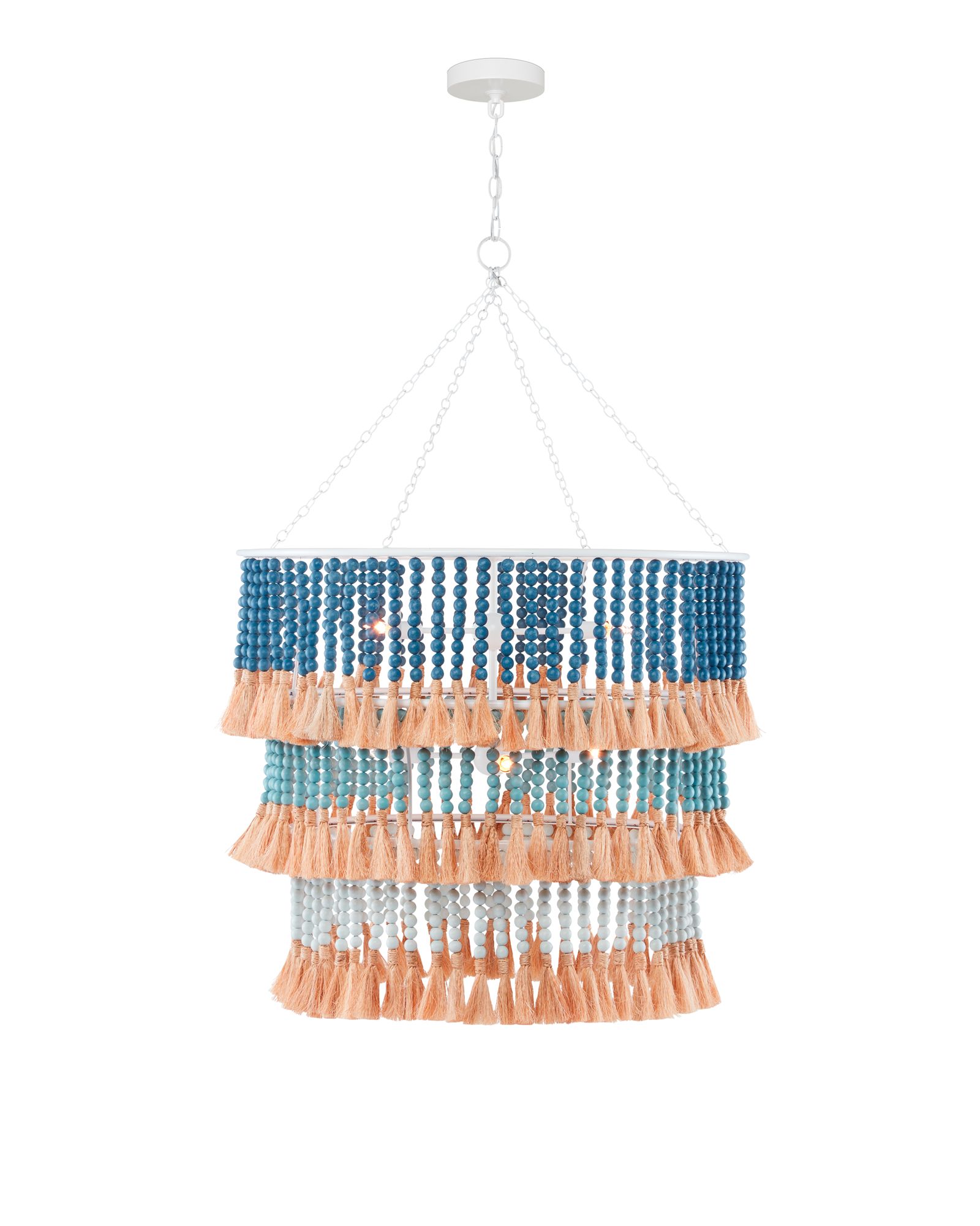 Image 3 St. Barts 33"W Sugar White and Blue 3-Tier Drum Chandelier more views