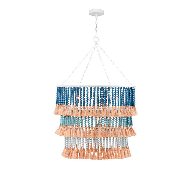 Image 3 St. Barts 33"W Sugar White and Blue 3-Tier Drum Chandelier more views