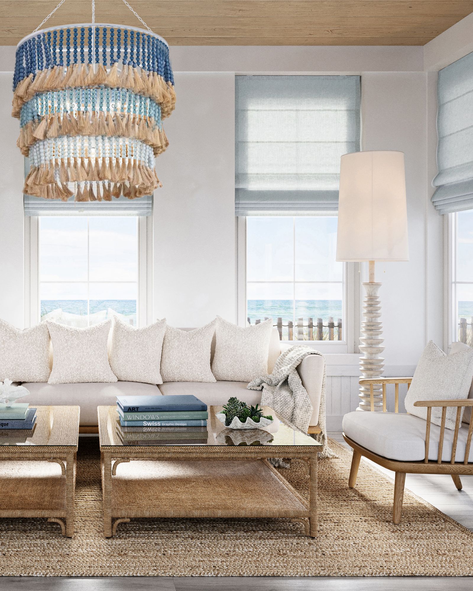 Image 4 St. Barts 33"W Sugar White and Blue 3-Tier Drum Chandelier more views