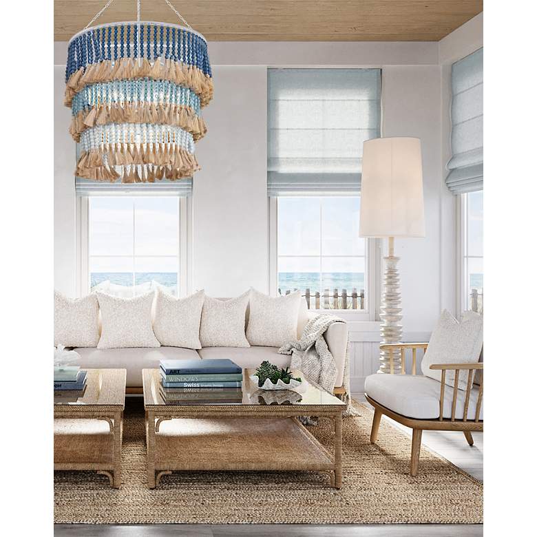Image 4 St. Barts 33"W Sugar White and Blue 3-Tier Drum Chandelier more views